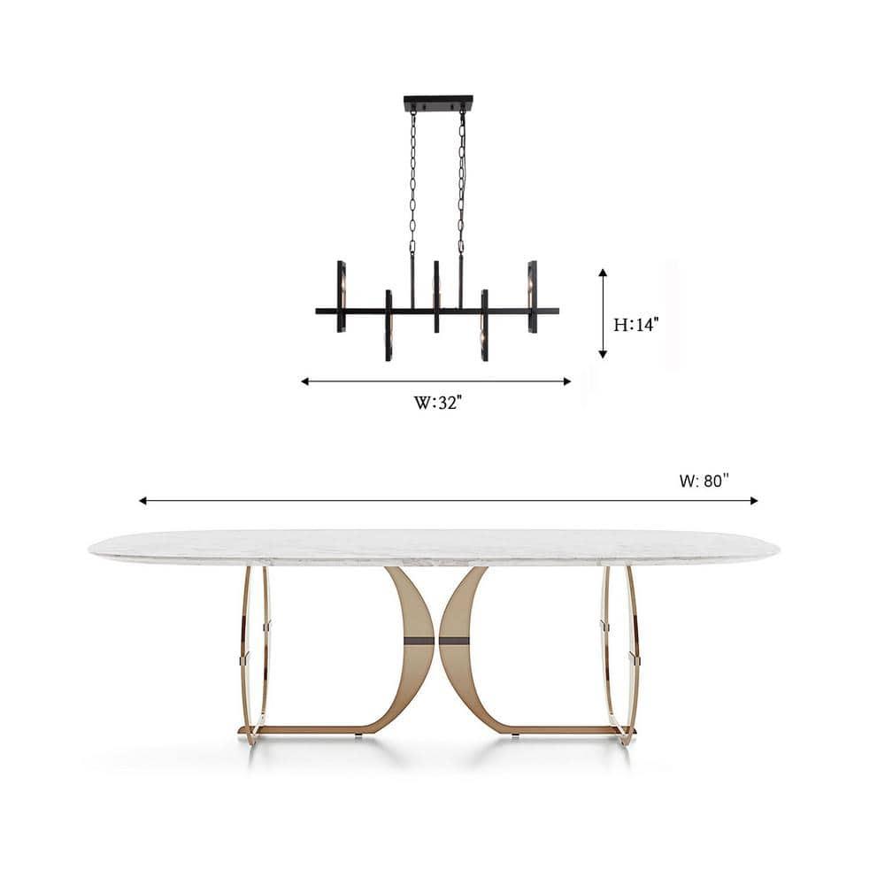 Uolfin Modern Rectangle Dining Table Chandelier Transitional 5-Light Black and Brass Kitchen Island Candlestick Chandelier