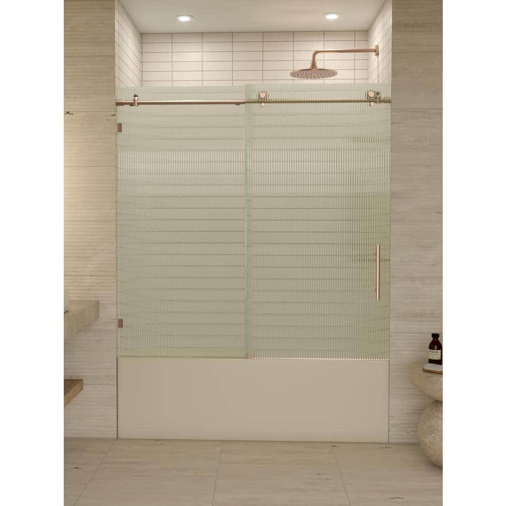 Galaxy 56 - 60 in. x 60 in. Fully Frameless Fluted Sliding Bathtub Door