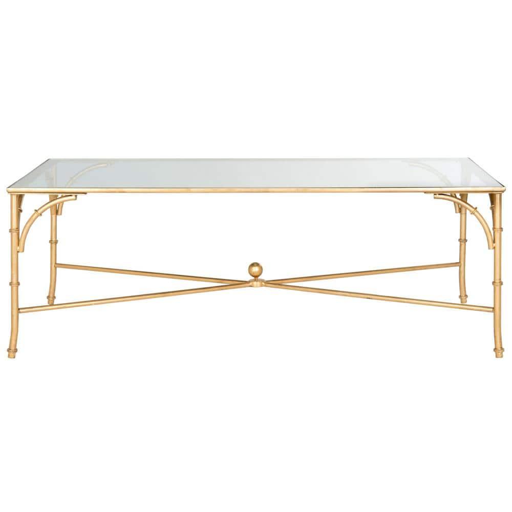 Maurice Gold Gilt Iron and Tempered Glass Rectangular Coffee Table