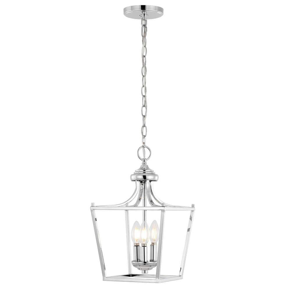 Camden 10" 3-Light Iron Classic Midcentury Pendant Lantern, Chrome