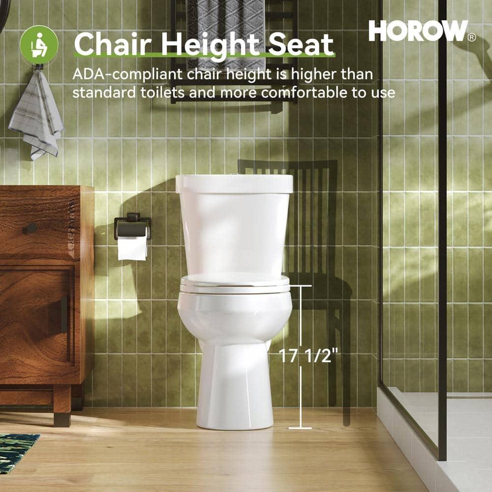 HOROW 1.28 Gallons GPF Round Chair Height Floor Mounted Two-Piece Toilet (Seat Included)