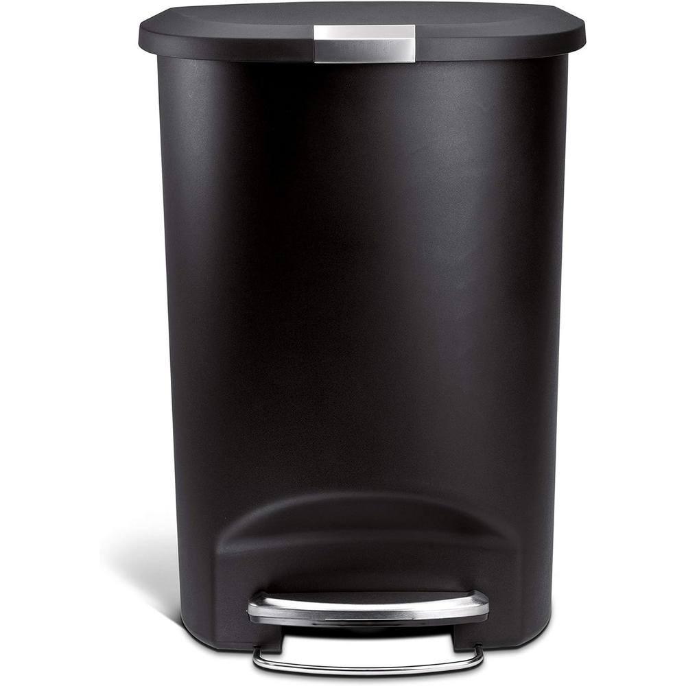 simplehuman 13gal Kitchen Step Trash Can with Soft Close Locking Lid Black Plastic Semi Round Garbage Can