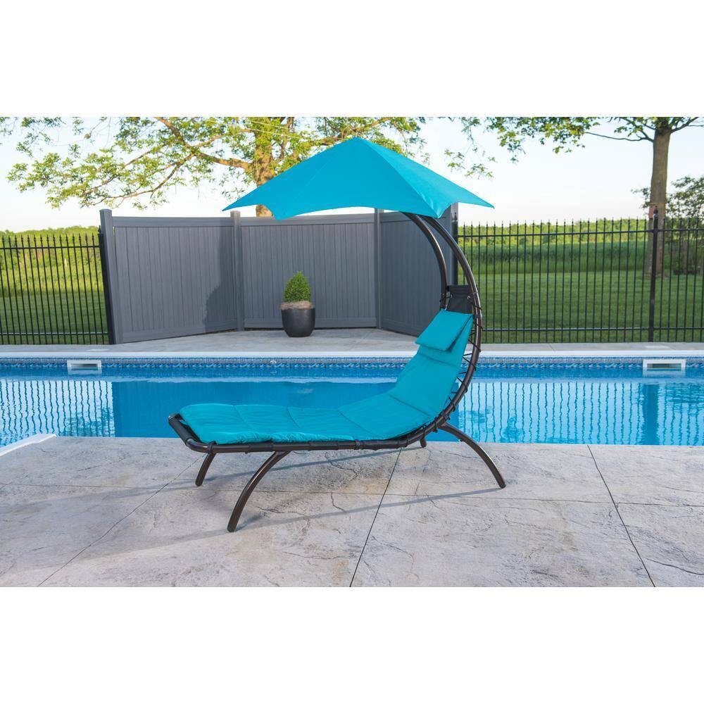 Vivere Dream Lounger with Polyester Cushion and Umbrella- True Turquoise