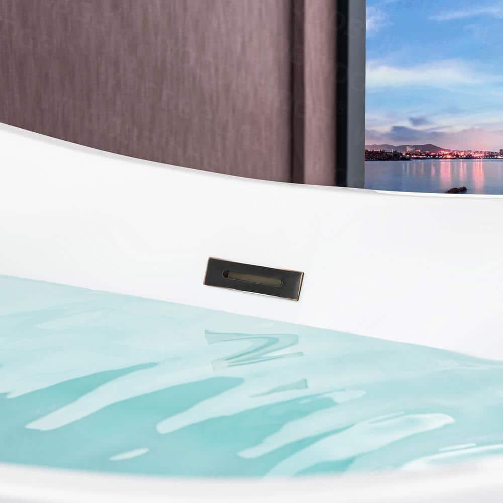 White With Matte Black Trim 67'' x 31.5'' Freestanding Soaking Acrylic Bathtub