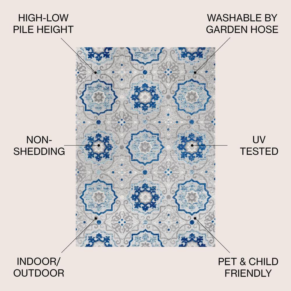 9'x 12' Mediterranean Medallion Indoor/Outdoor Area Rug, Blue/Gray - JONATHAN Y