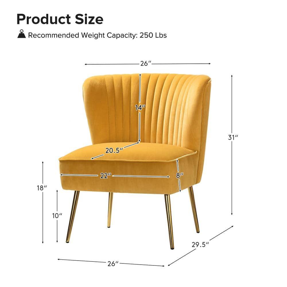 Comfy Velvet Accent Chair Transitional Armless Side Chair Gold Leg Vanity Living Room Adult Mustard
