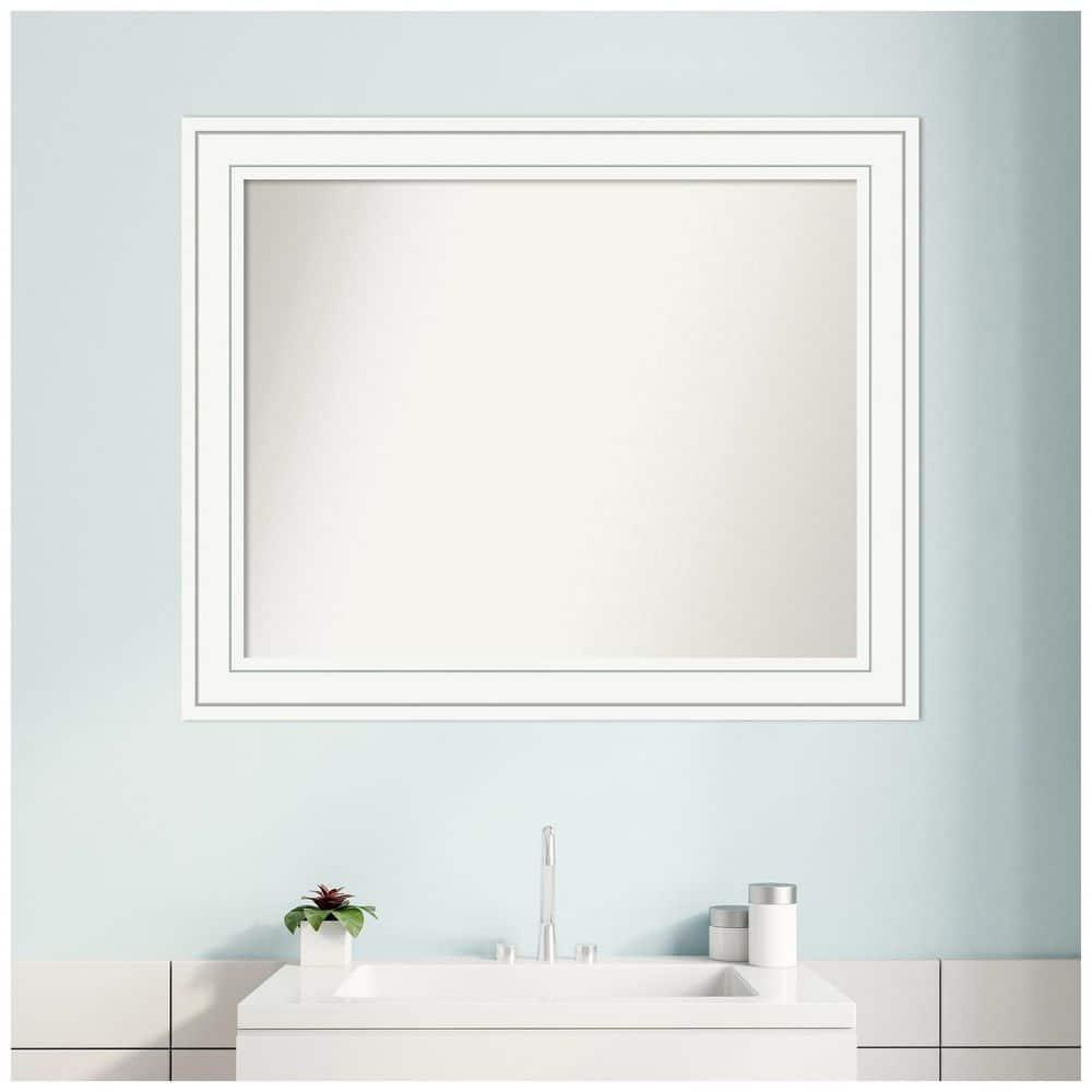 33" x 27" Non-Beveled Craftsman Wood Bathroom Wall Mirror White - Amanti Art: Modern Style, Wall Mounted, Includes Hardware