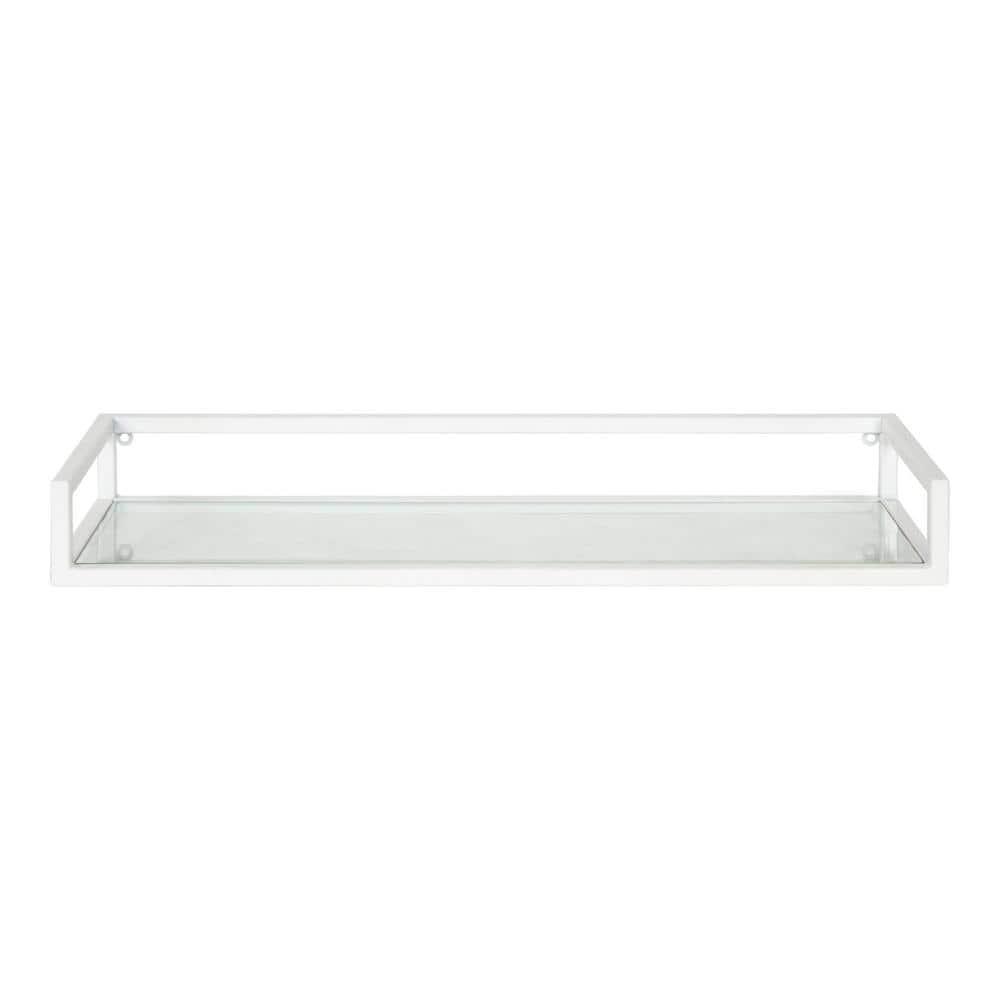 24" x 8" x 3" Blex Metal and Glass Wall Shelf White - Kate & Laurel All Things Decor: No Assembly, Open Shelving Design