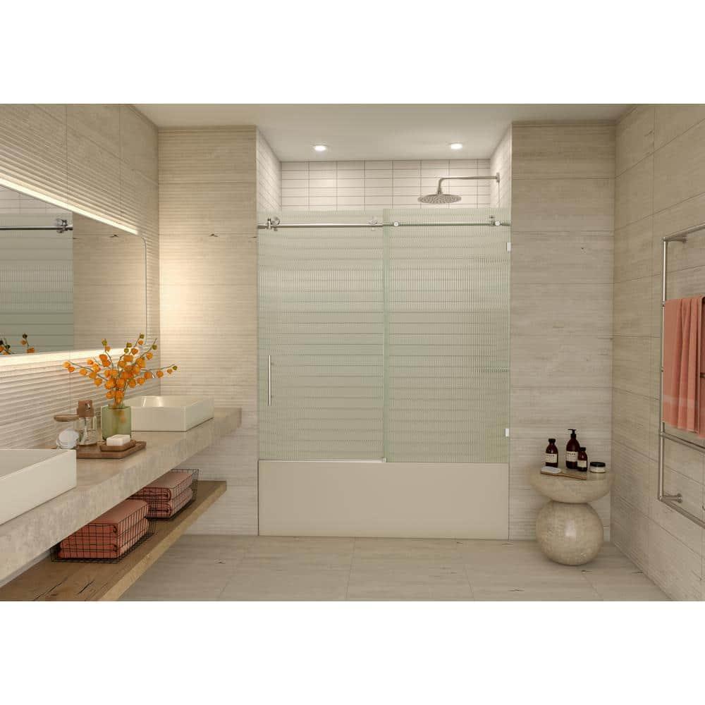 Galaxy 56 - 60 in. x 60 in. Fully Frameless Fluted Sliding Bathtub Door