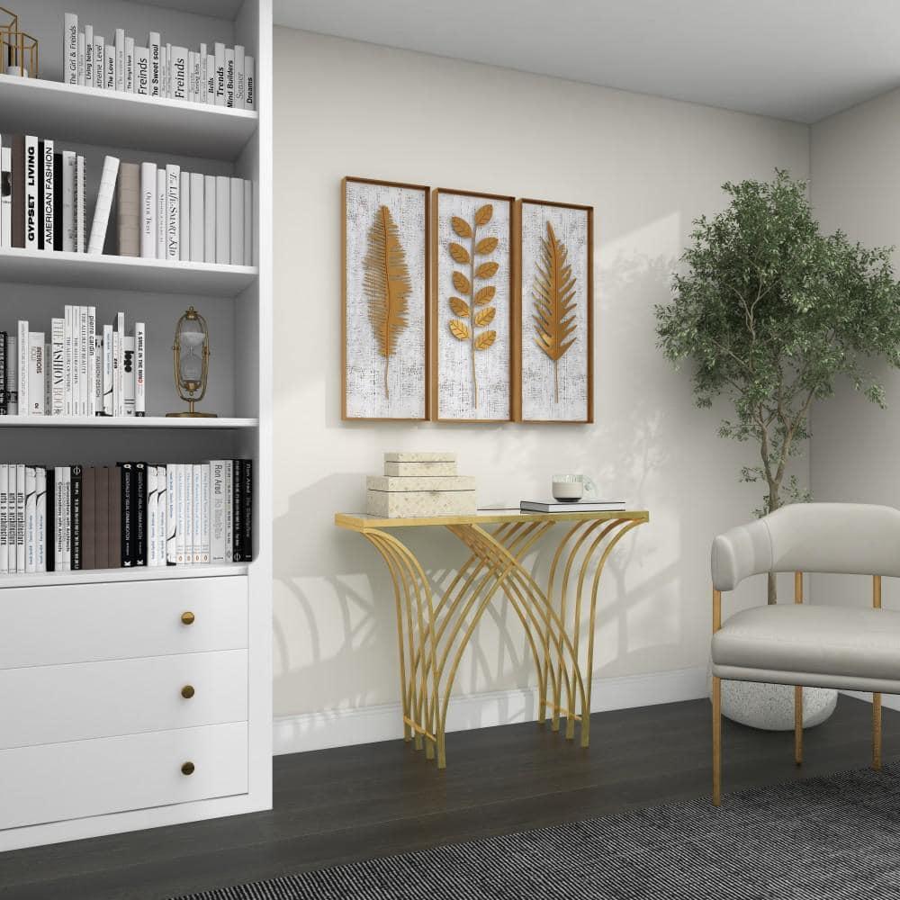 Mercer41 Derbyshire Metal Geometric Gold Console Table with Mirrored Glass Top