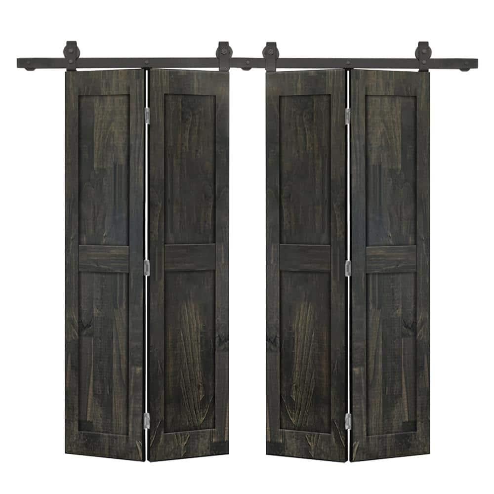 Calhome 2 Panel Shaker Pine Wood Bi-Fold Door with Sliding Barn Door Hardware Kit