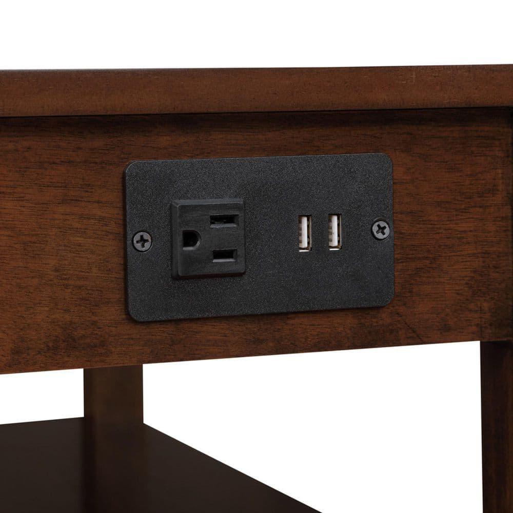 Convenience Concepts American Heritage End Table w/Charging Station and Shelves, Espresso
