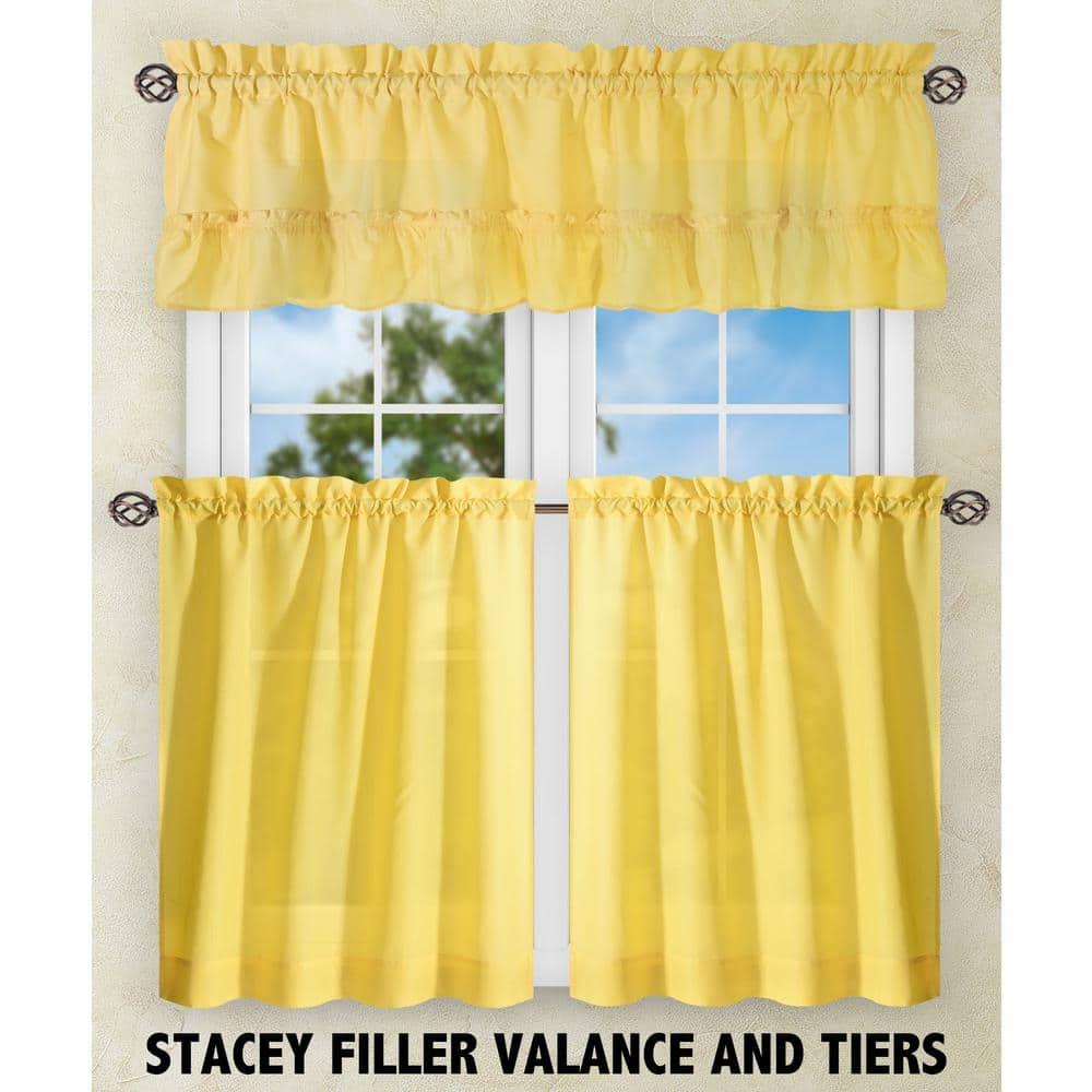 Ellis Stacey 1.5" Rod Pocket High Quality Fabric Solid Color Window Tailored Tier Pair 56"x45" Yellow