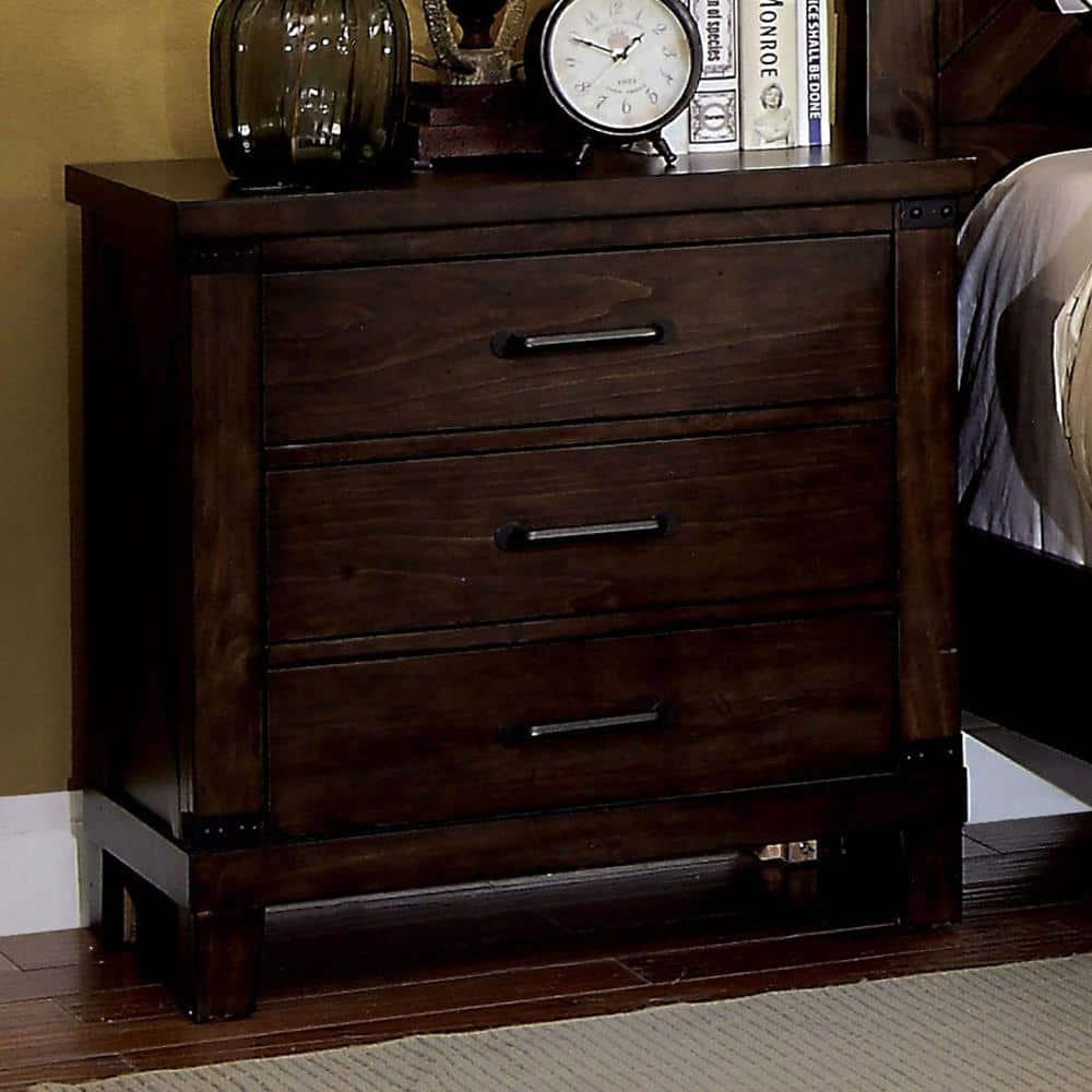 Bianca Dark Walnut 3-Drawer Rustic Nightstand
