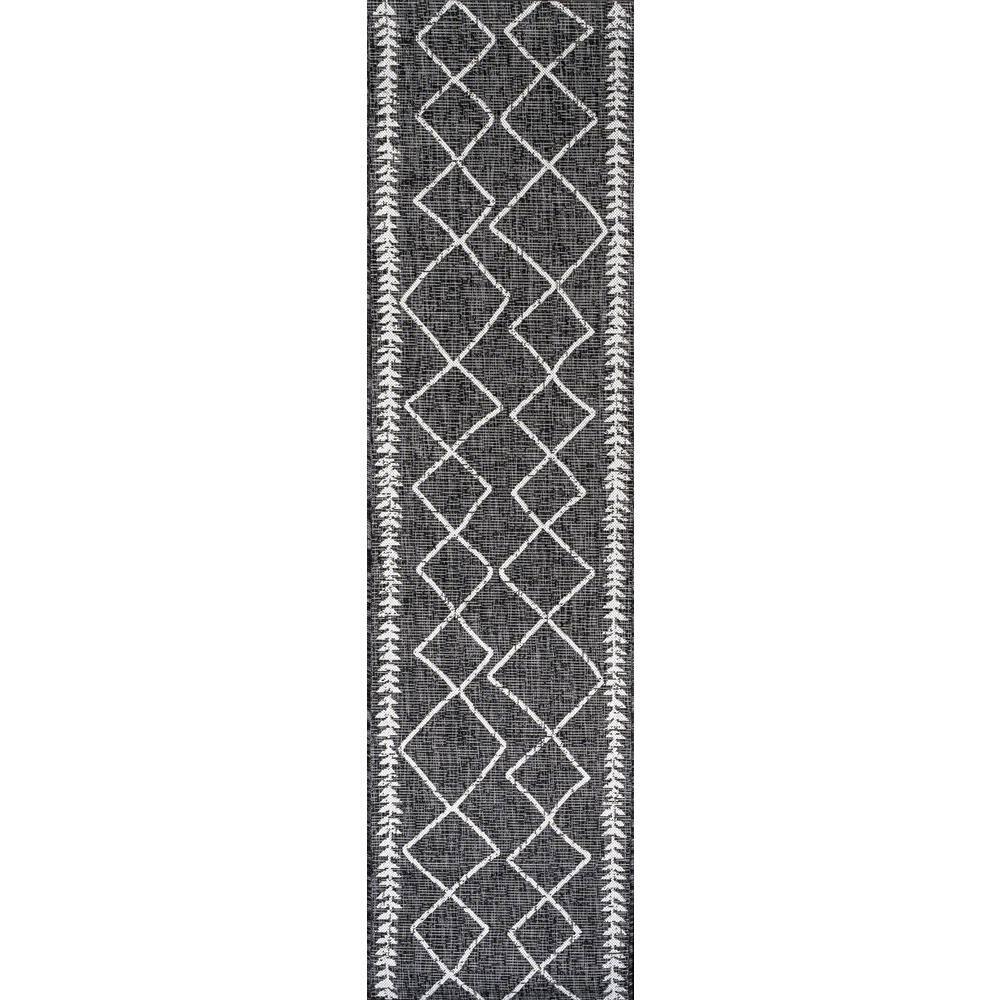 2'x10' Derya  Diamond Trellis Indoor/Outdoor Runner Rug, Black/Ivory - JONATHAN Y