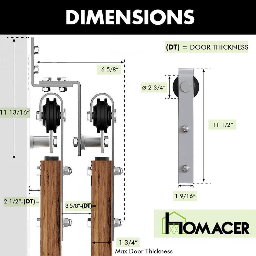 Homacer Brushed Nickel Double Track Z-Shape Bypass Sliding Barn Door Hardware Kit, for Two/Double Doors, 4ft Long Flat Track, Classic Design Roller, Heavy Duty, for Interior Use
