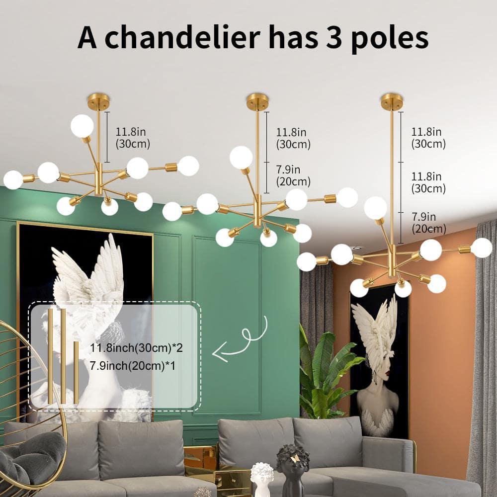 Modern Gold Sputnik Chandelier with 8 Lights E26 Mid Century Ceiling Lighting Fixtures for Living Room, Kitchen Island, Bedroom, Dining Room, and Farmhouse