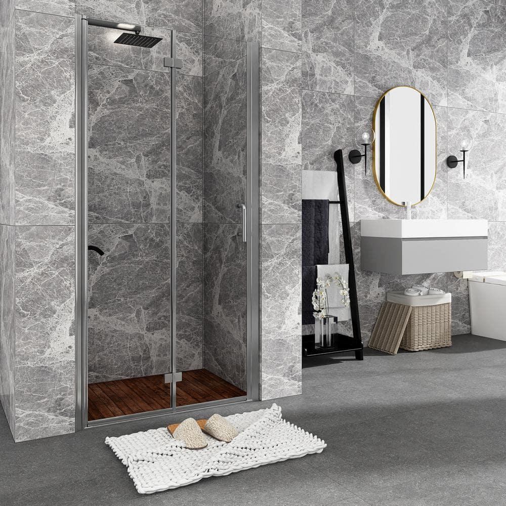 Sarlai 30 - 31 3/8" W x 72" H BiFold Frameless Glass Shower Door with Clear Tempered Glass S-SD3072BF-CH