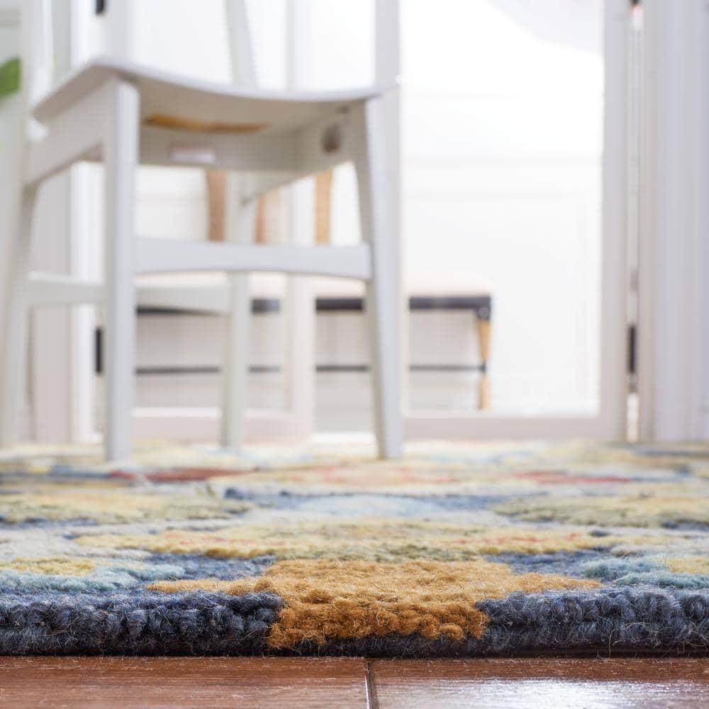 SAFAVIEH Blossom Lennon Floral Wool Area Rug, Navy/Multi, 9' x 9' Round