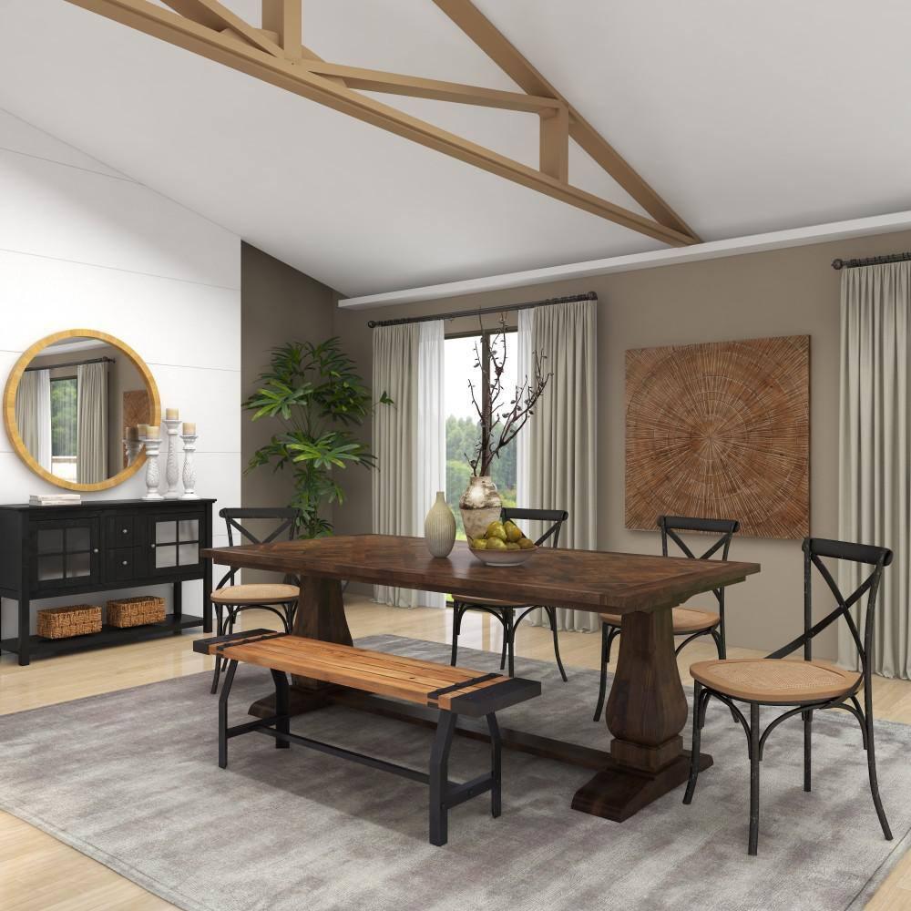 DecMode 84" x 30" Brown Mango Wood Dining Table with Parquet Inlay, 1-Piece