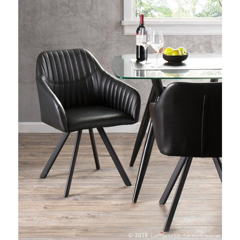 Clubhouse Contemporary Pleated Chair in Black Faux Leather by LumiSource - Set of 2