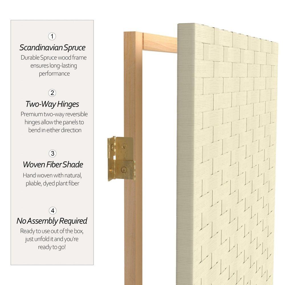 Oriental Furniture 6 ft. Tall Woven Fiber Room Divider - 4 Panel - Cream