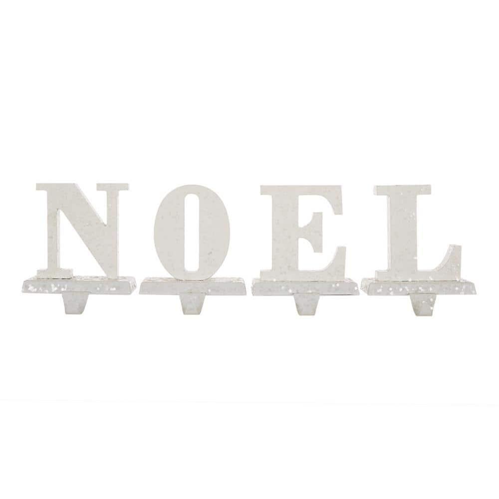 White Iron and MDF Noel Christmas Stocking Holders