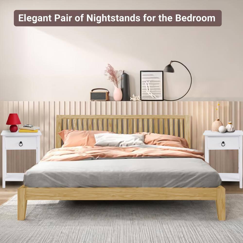 12 in. White Rectangle Wood End Table with Drawer and Shelf Solid Narrow Side Table For Bedrooms Ideal For Small Spaces