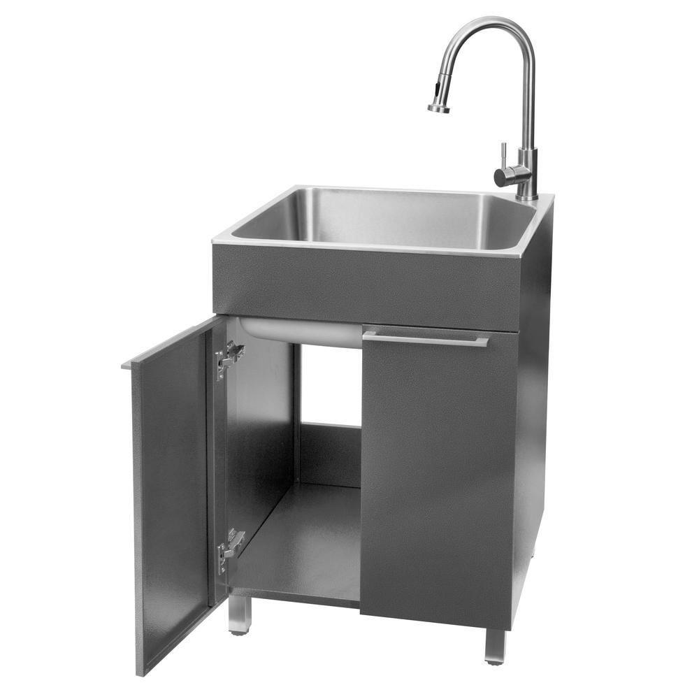 All-In-One 24.1" L x 21.3" W Free Standing Laundry Sink with Faucet
