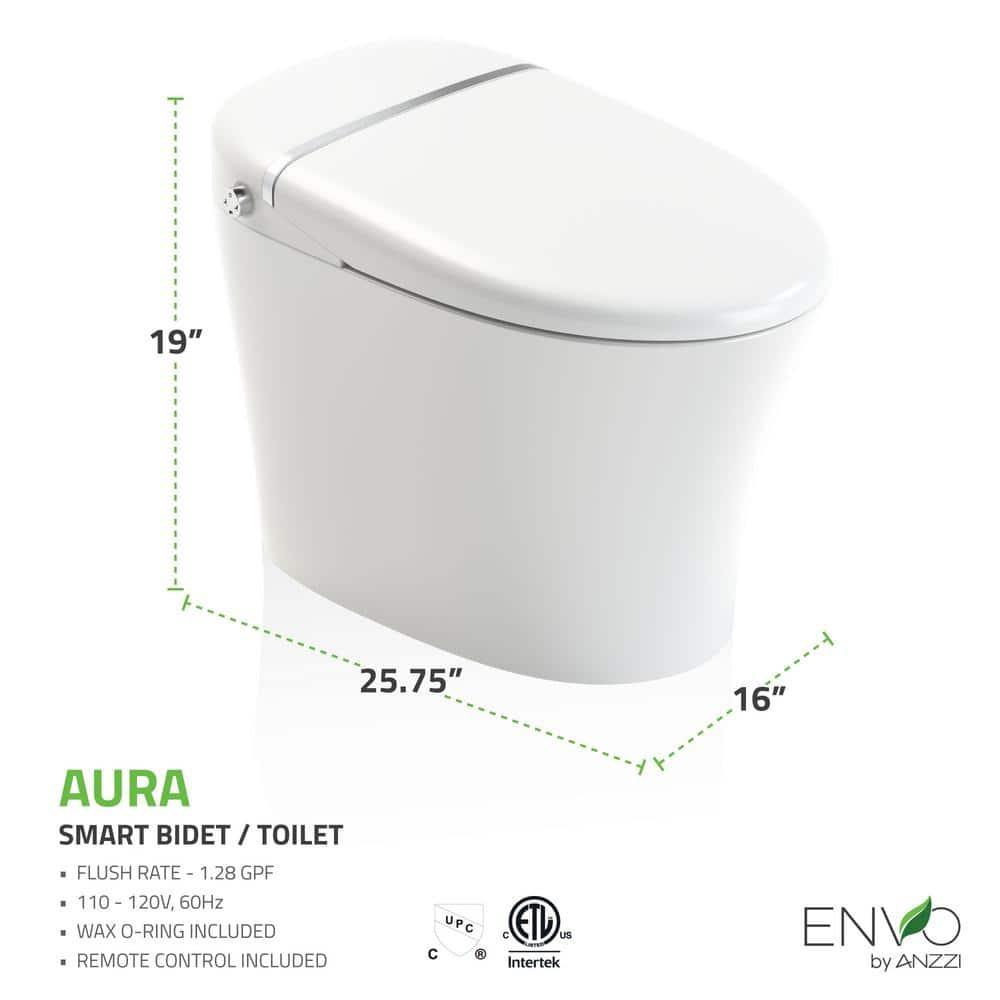 ANZZI Envo 1.28 Gallons GPF Elongated Comfort Height Floor Mounted Bidet Toilet (Seat Included)