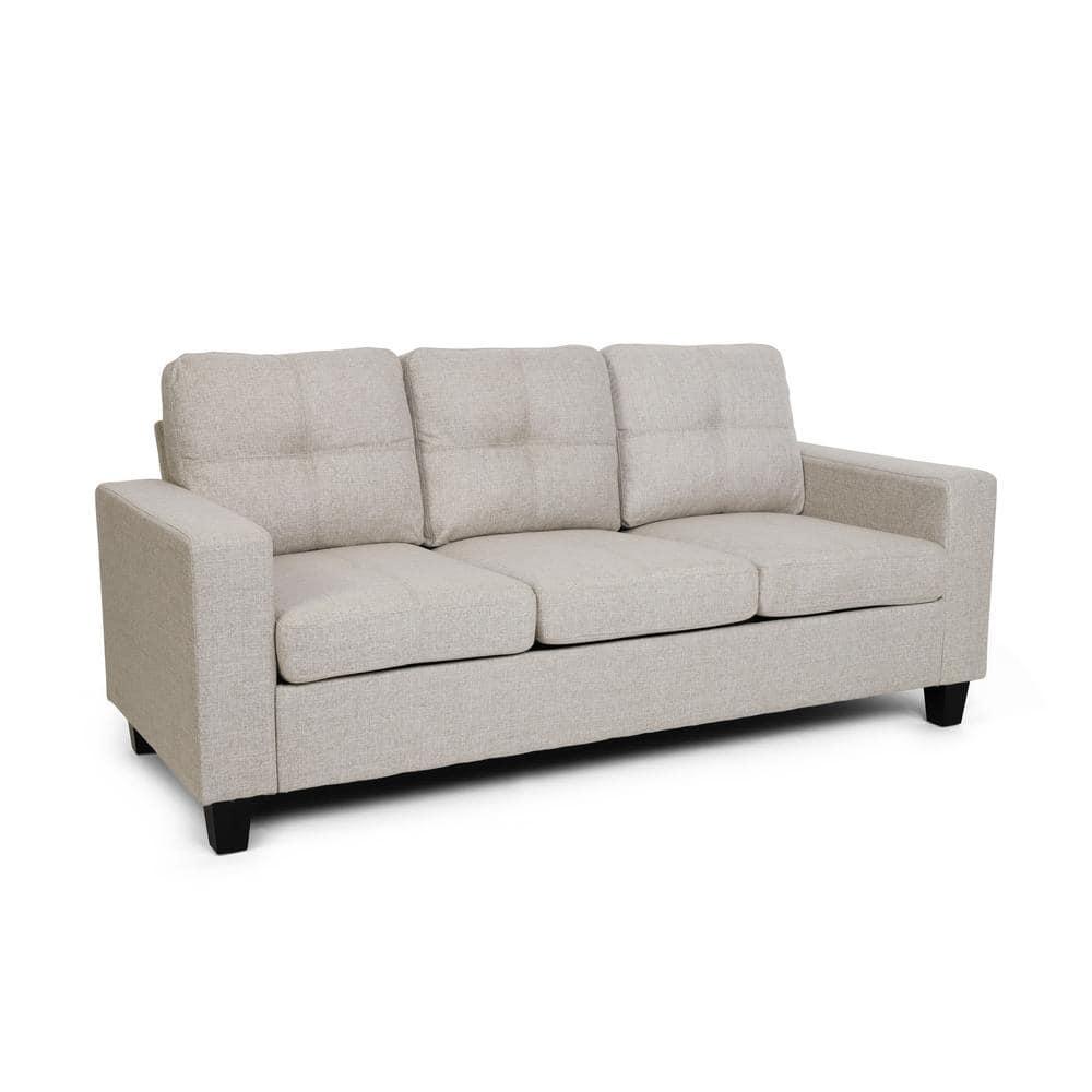 Noble House Laranne 3 Seater Tufted Fabric Sofa, Beige, Dark Brown