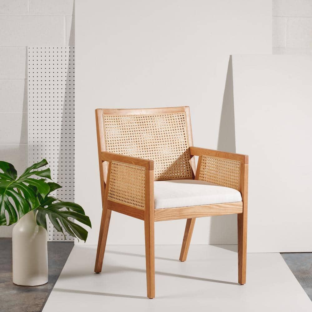SAFAVIEH Couture Malik Coastal Linen Solid Dining Chair, Natural
