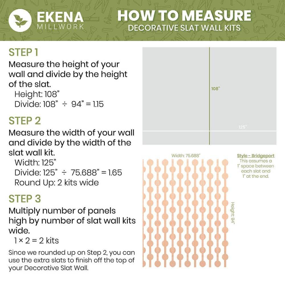 Ekena Millwork Pontiac Adjustable Wood Decorative Slat Wall Panel Kit
