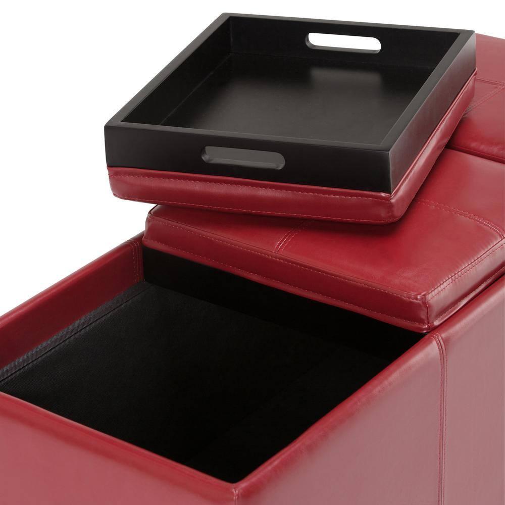 Simpli Home Avalon 42"W Upholstered Storage Ottoman with 3 Flip-Over Serving Trays