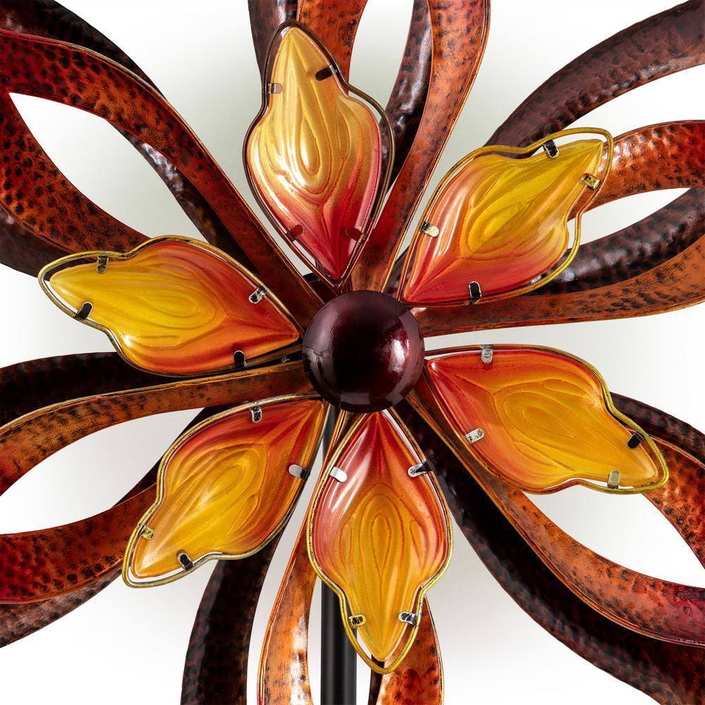 96" Glass/Iron Outdoor Flower Dual Kinetic Spinner Stake Red/Yellow - Alpine Corporation: Yard Art Decor