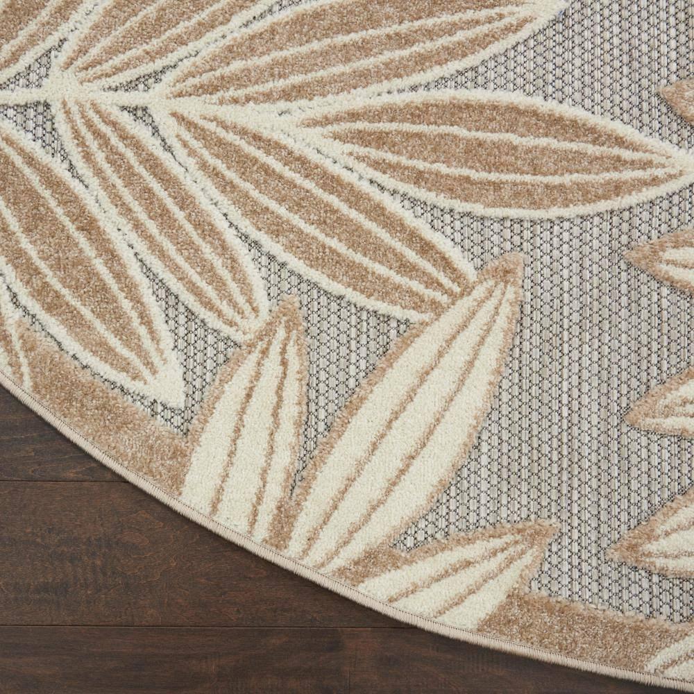 Nourison Aloha Floral Leaf Flatweave High-Low Indoor Outdoor Round Rug Natural 5'3" x 5'3"