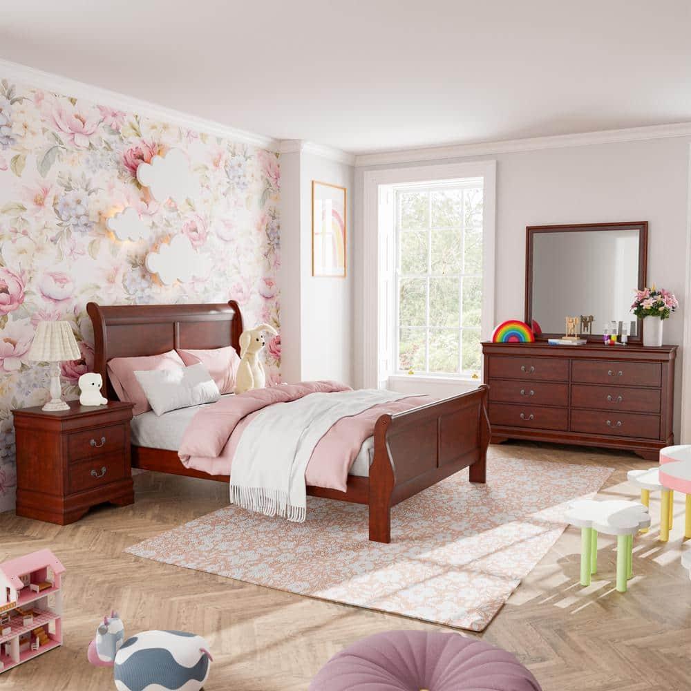 Furniture of America Toni Wood 6-Drawer Dresser with Mirror in Cherry