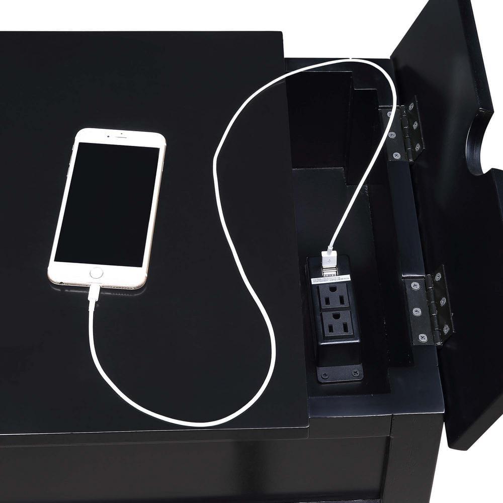 Convenience Concepts Country Oxford 1 Drawer End Table with Charging Station and Shelf, Black