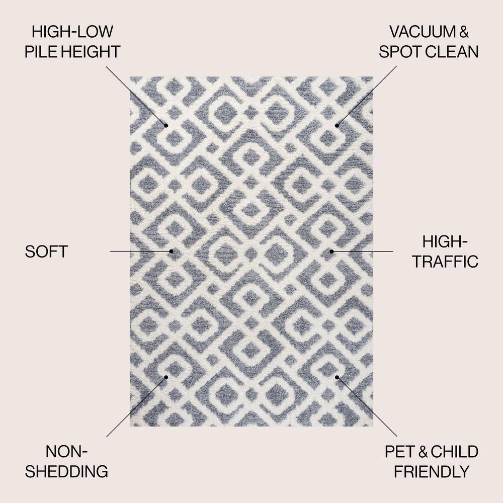 3' x 5' Astrid Retro Trellis High-Low Area Rug, Cream/Gray - JONATHAN Y