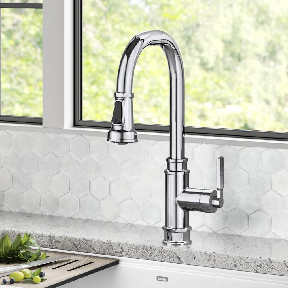 KRAUS Allyn Transitional Industrial Pull-Down Single Handle Kitchen Faucet in Chrome