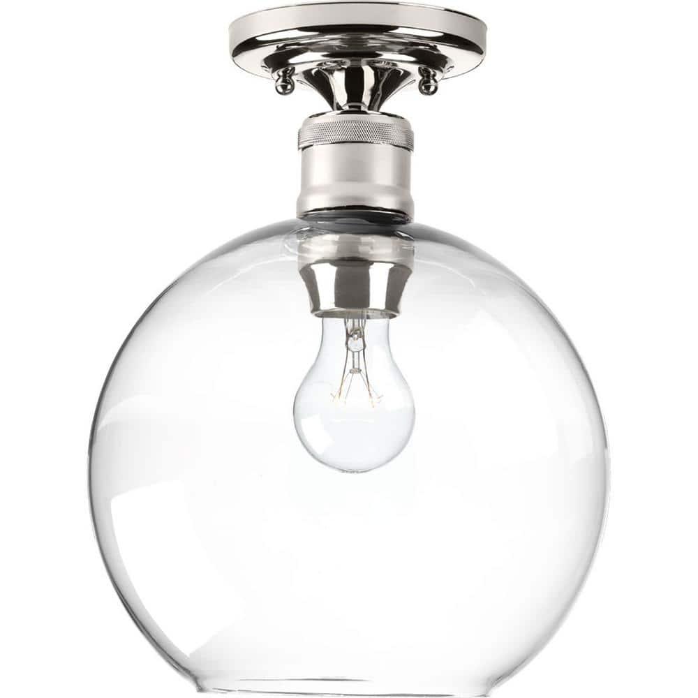 Progress Lighting Hansford 1-Light Flush Mount, Polished Nickel, Clear Shade