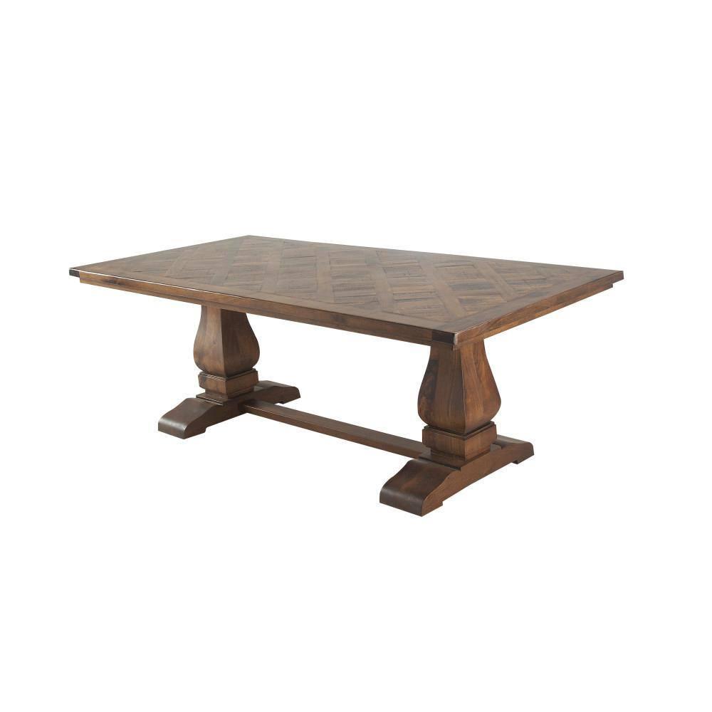 DecMode 84" x 30" Brown Mango Wood Dining Table with Parquet Inlay, 1-Piece