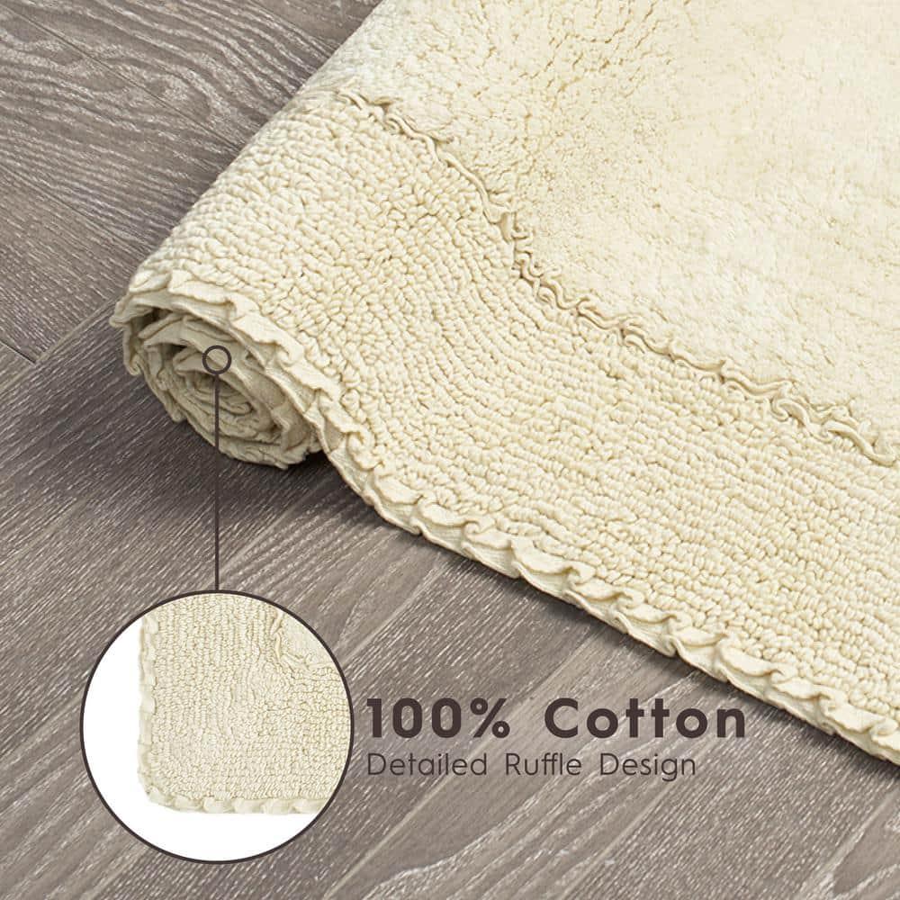 Laura Ashley Off-White Cotton Ruffle Border Bath Rug 20" x 34"
