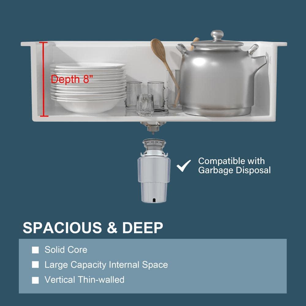 18" L x 18" W Single Bowl Fireclay Kitchen Sinks White with Bottom Grids and Basket Strainer