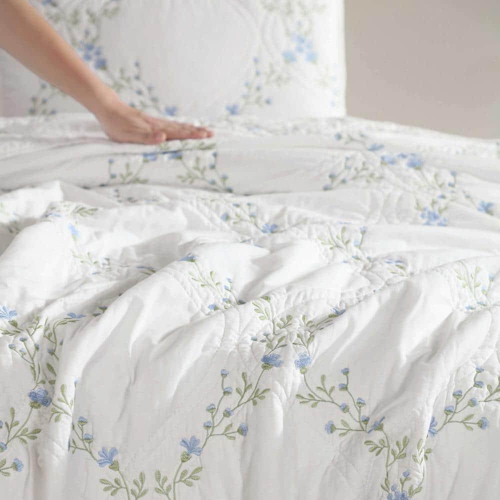 Laura Ashley Laura Ashley Floral Embroidery Cotton Reversible Quilt Set