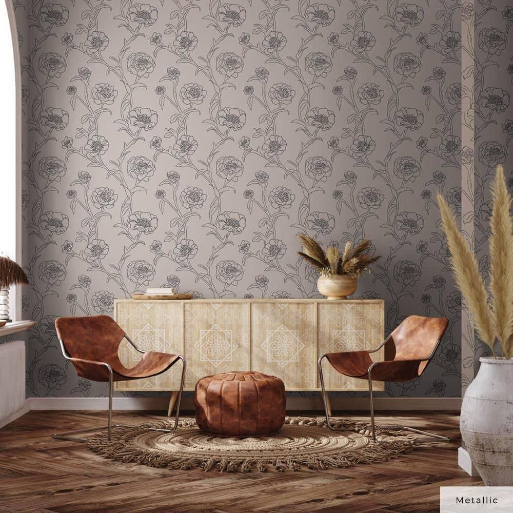 Tempaper & Co. Peonies Removable Peel and Stick Wallpaper, Black and White Floral, 56 sq. ft.: Vinyl Self-Adhesive Botanical Decor