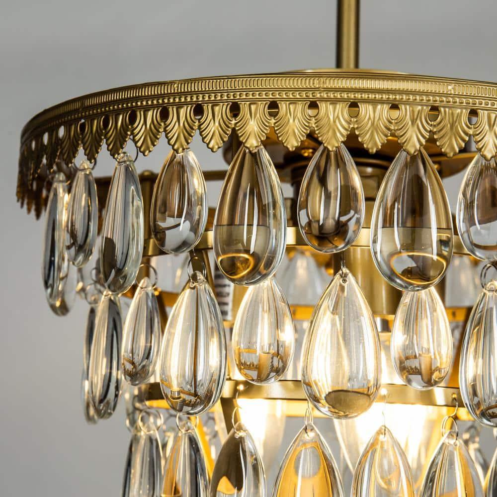 3-Lights Glass Tear Drops Chandelier Painted Brass Pendant Ceiling Lighting