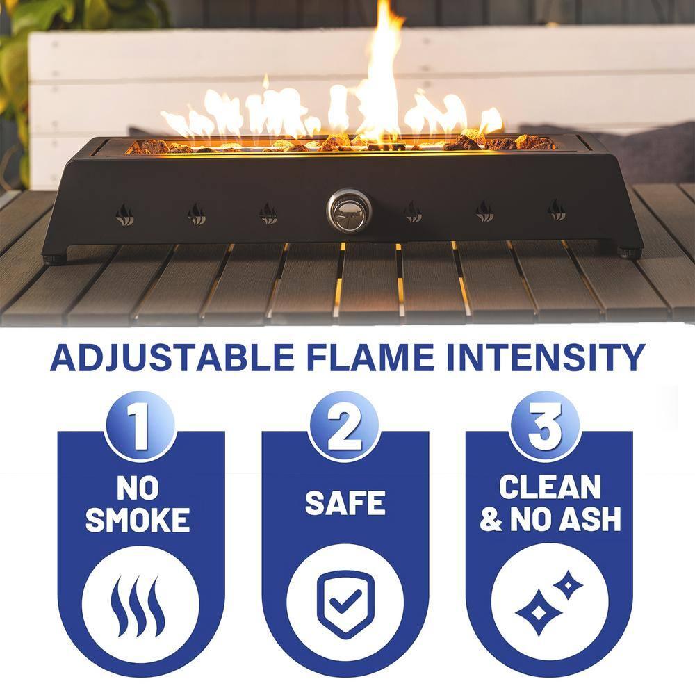 Tabletop Fire Pit with Quick Connect Joint, Glass Wind Guard and Lava Rock