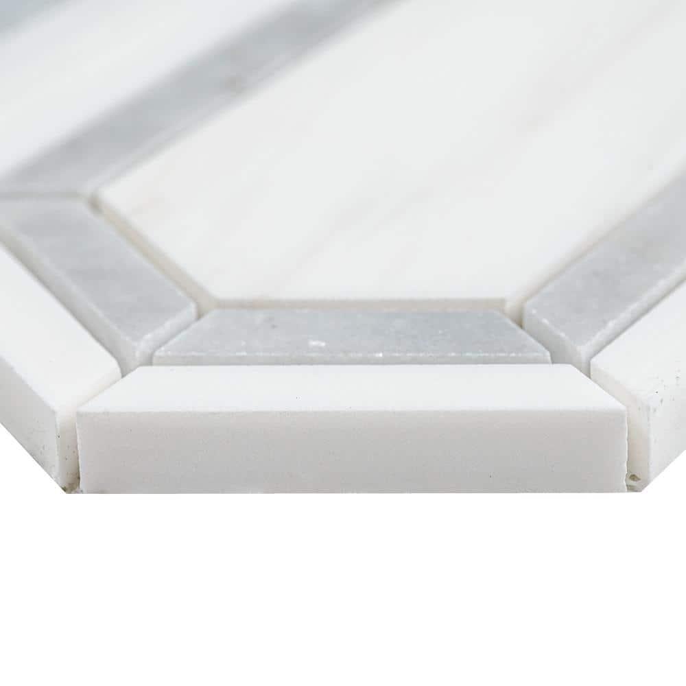 Bianco Dolomite Pavilion Picket 12 in x 12 in. Polished Marble Mesh-Mounted Mosaic Tile