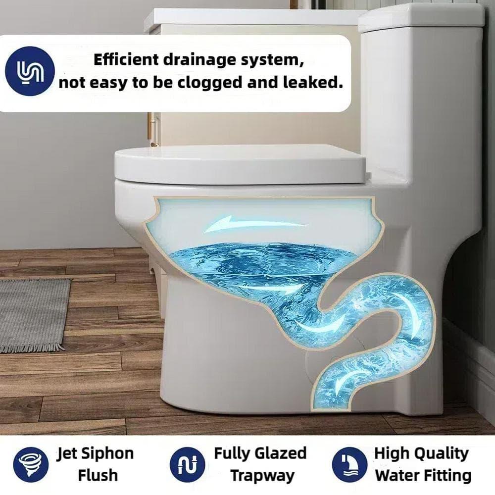 Momei One Piece Toilet,Floor-Discharge Dual Flush,Glossy White - 24.8x13x27.56